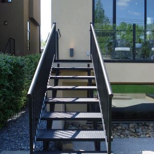 Black Metal Stairs With Black Picket Railing | Mountain View Sun Decks